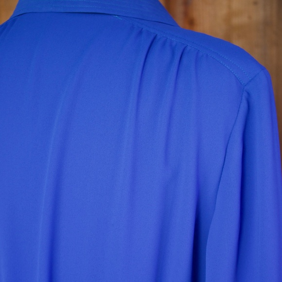 Vintage I. Magnin Blue Long Sleeve Midi Shirt Dress Jewel Buttons Woman's Size L - Picture 15 of 16